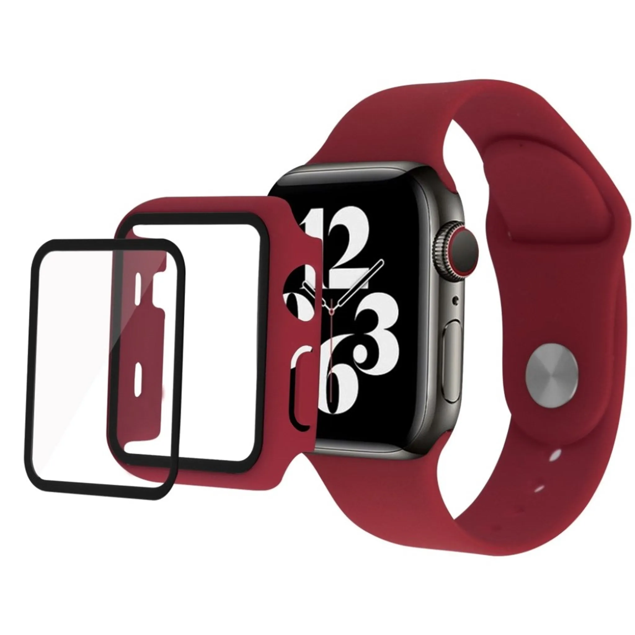 Apple Watch Series 3/2/1 42mm cover with tempered glass   watch band - Wine Red