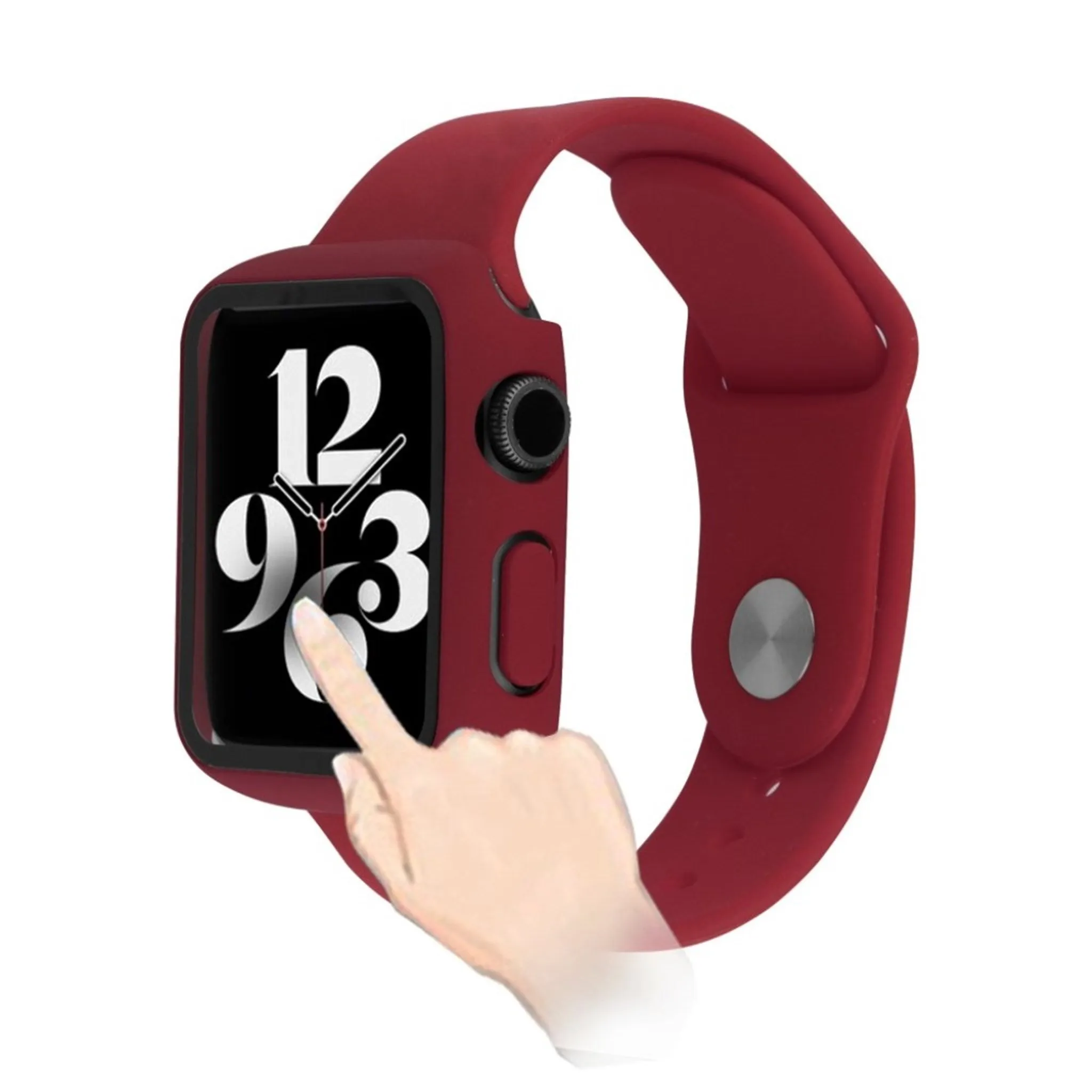 Apple Watch Series 3/2/1 42mm cover with tempered glass   watch band - Wine Red