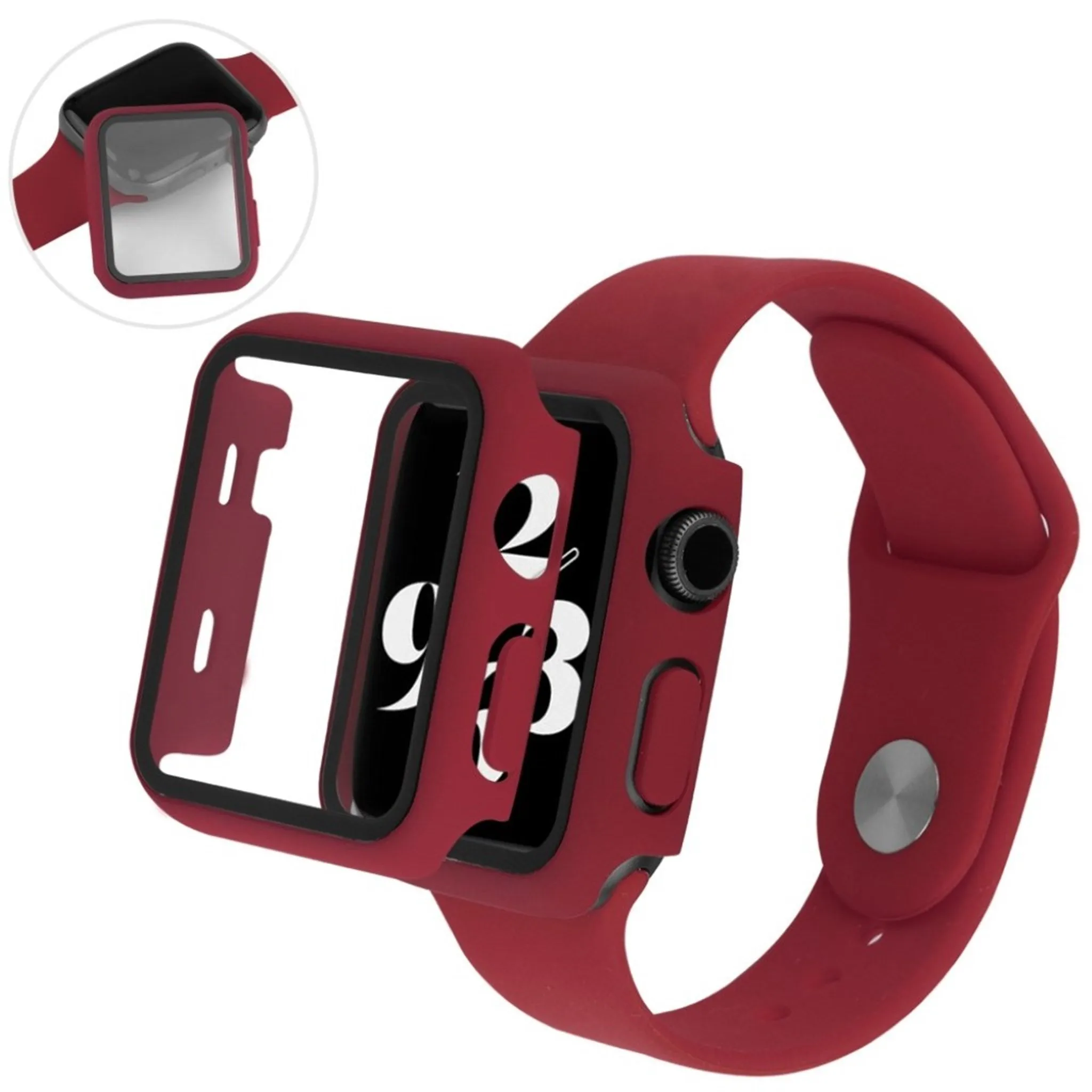 Apple Watch Series 3/2/1 42mm cover with tempered glass   watch band - Wine Red