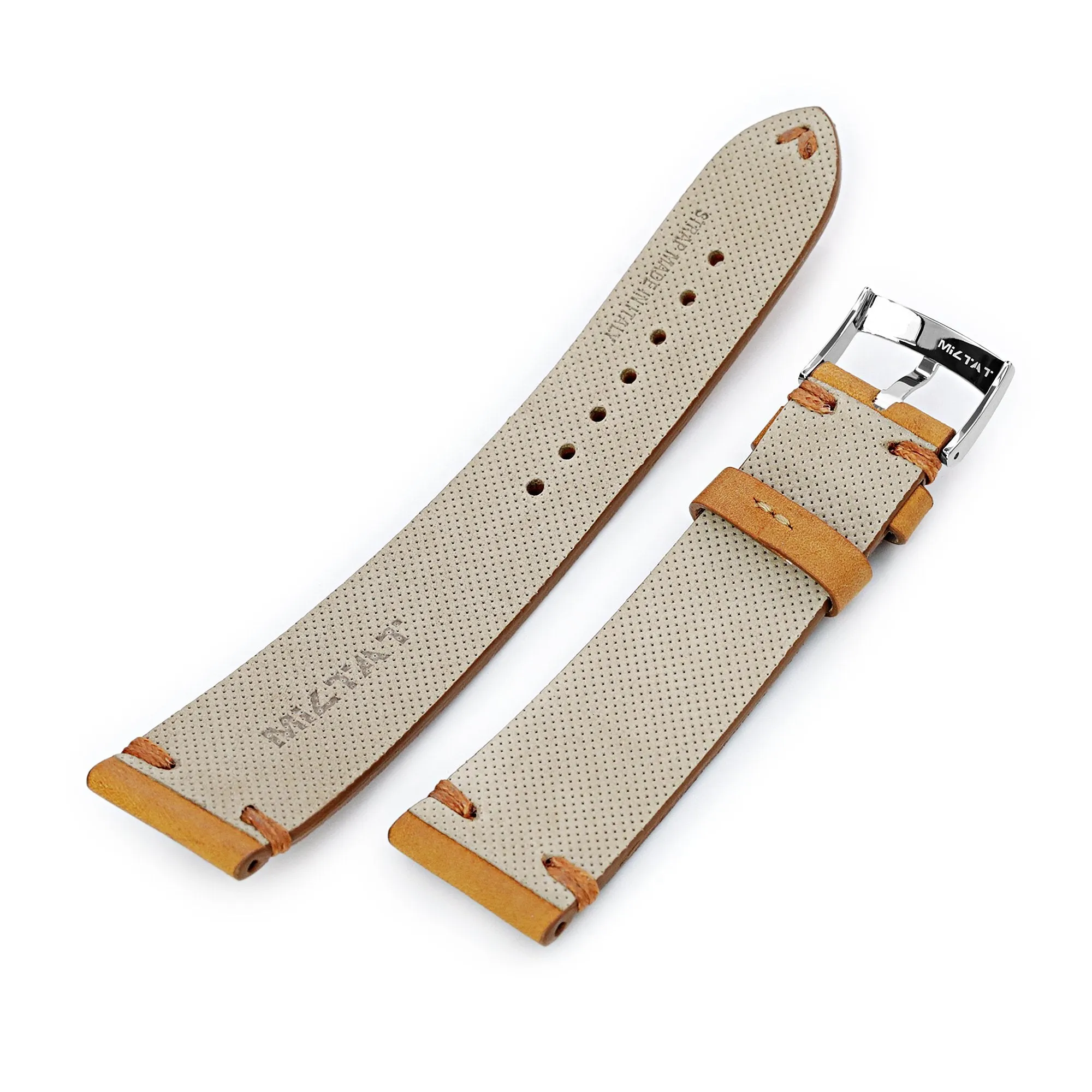 Artisan Tan Italian Handmade Leather Watch Band, P Buckle, 20mm or 22mm