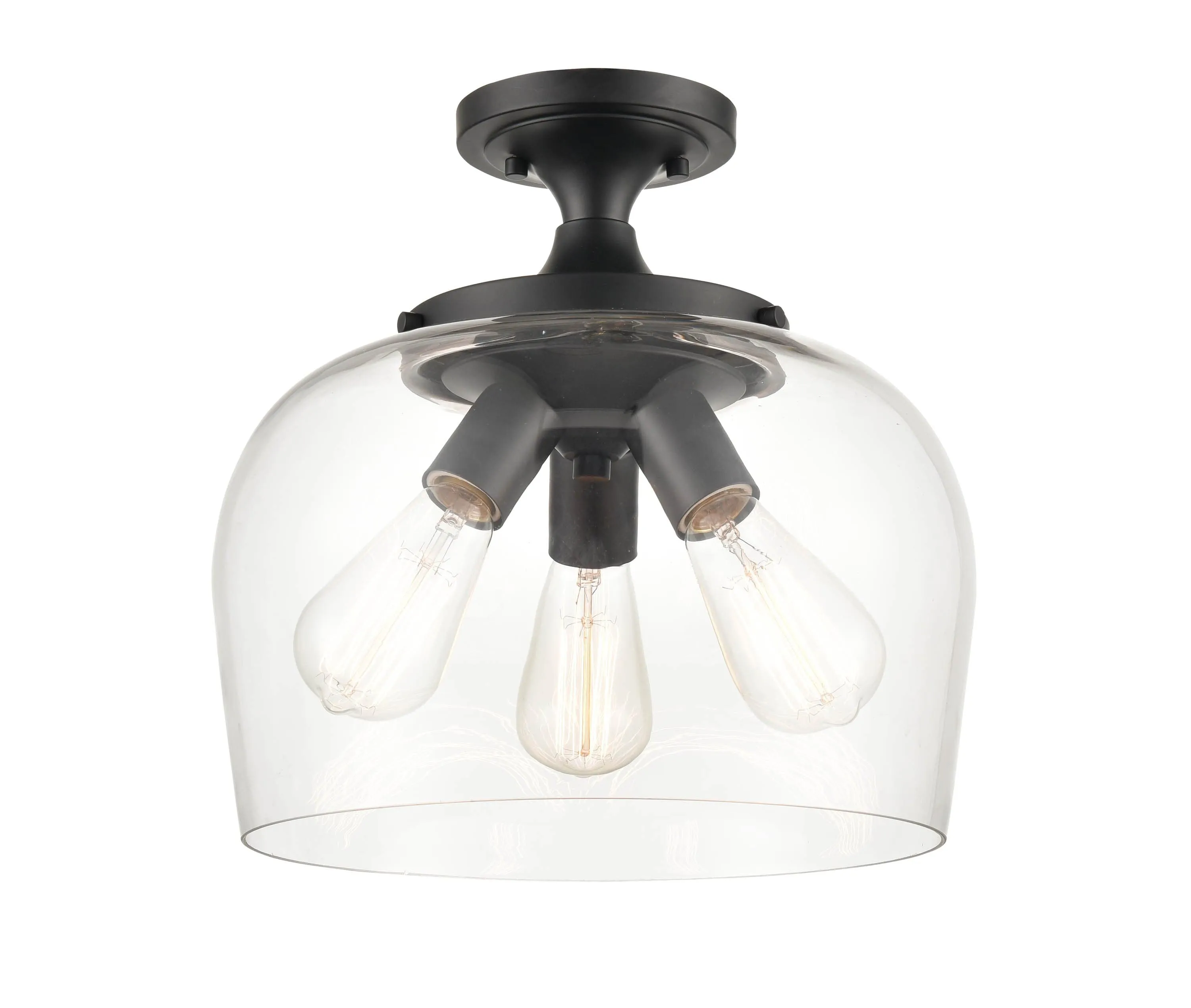 Ashford Semi-Flush Mount Fixture - Matte Black - Clear Glass - 13in. Diameter - E26 Medium Base