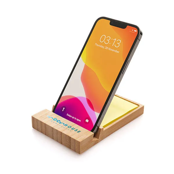 Bamboo Phone Stand with Sticky Note Holder - Full Colour