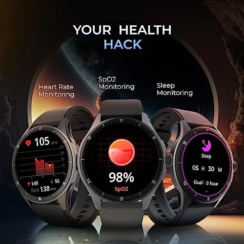 beatXP Vega Neo 1.43” AMOLED Bluetooth Calling Smartwatch with 466 * 466 Pixel, 60 Hz Refresh Rate, 500 Nits, Always on Display, Health Tracking, 100  Sports Modes (Black Strap, 1.43)