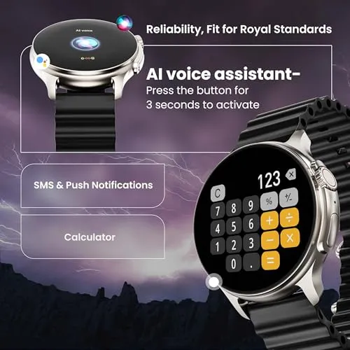 Boult Newly Launched Crown R Pro Smart Watch 1.43''HD AMOLED, Bluetooth Calling, Working Crown, Zinc Alloy Frame, 600 Nits Brightness, AI Voice Assistant, SpO2 Monitoring, 120  Sports Mode (Pro Black)