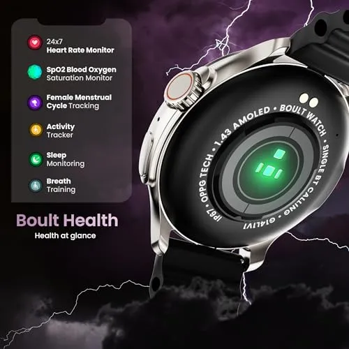 Boult Newly Launched Crown R Pro Smart Watch 1.43''HD AMOLED, Bluetooth Calling, Working Crown, Zinc Alloy Frame, 600 Nits Brightness, AI Voice Assistant, SpO2 Monitoring, 120  Sports Mode (Pro Black)