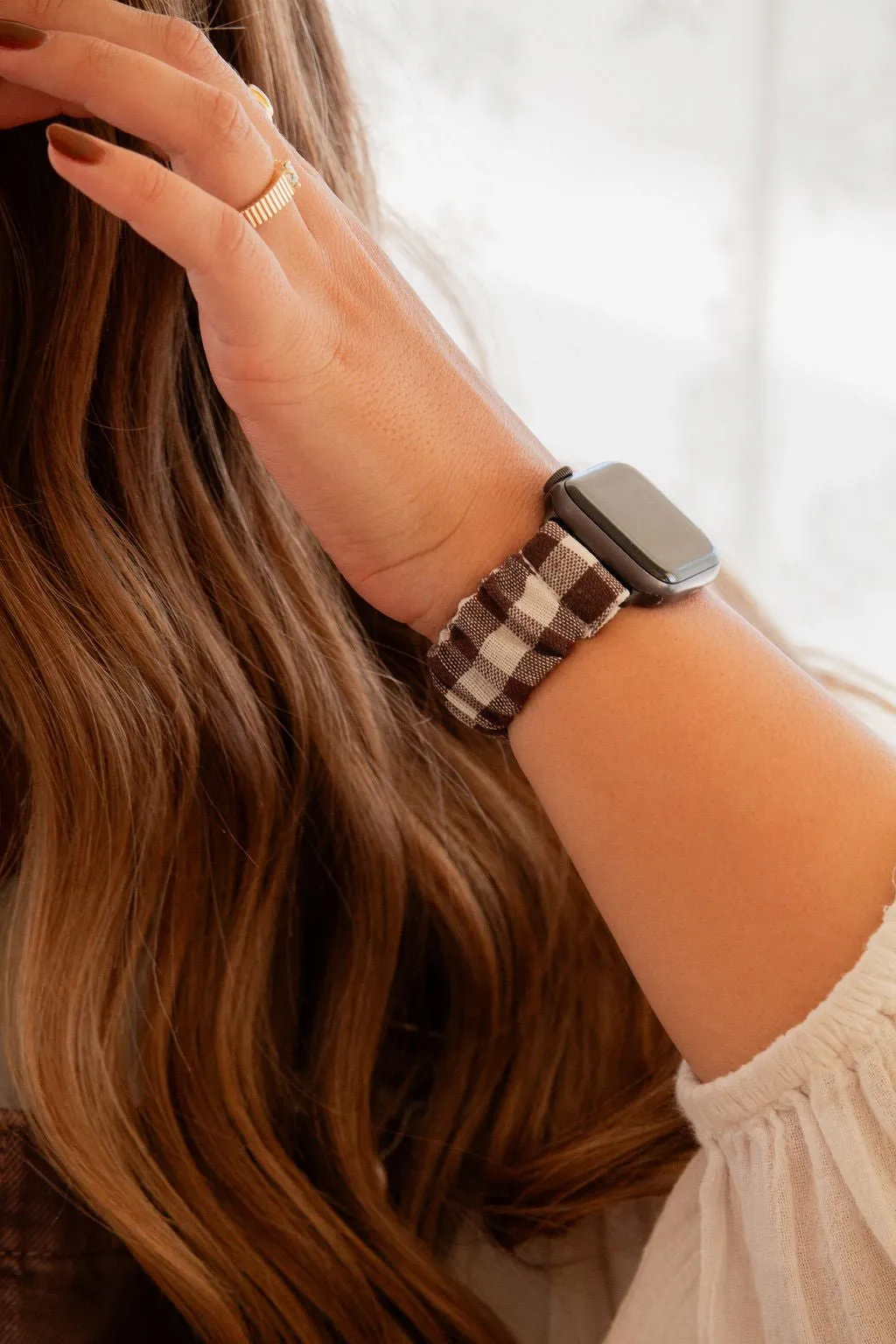 Brown Gingham Scrunchie Band Compatible with Apple Watch