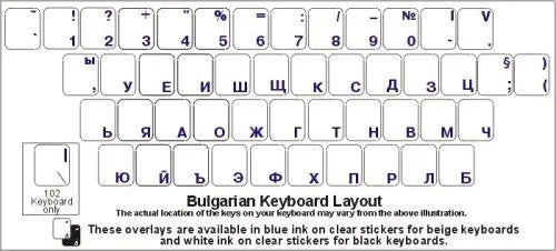 Bulgarian Keyboard Stickers - Labels - Overlays with White Characters for Black Computer Keyboard