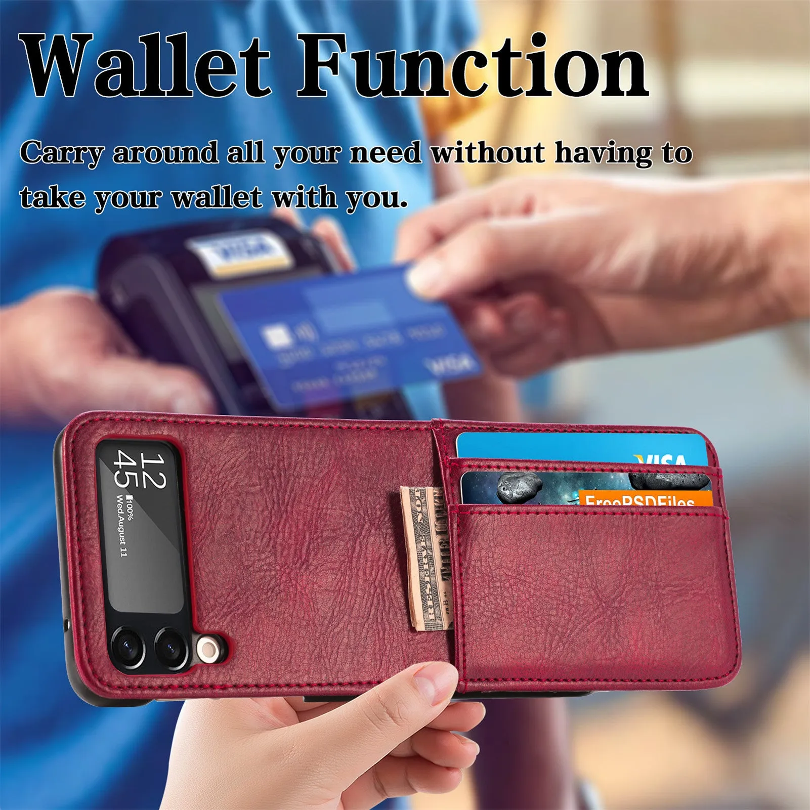 Card Holder Wallet Leather Case for Samsung Galaxy Z Flip Anti-Slip Matte Cover