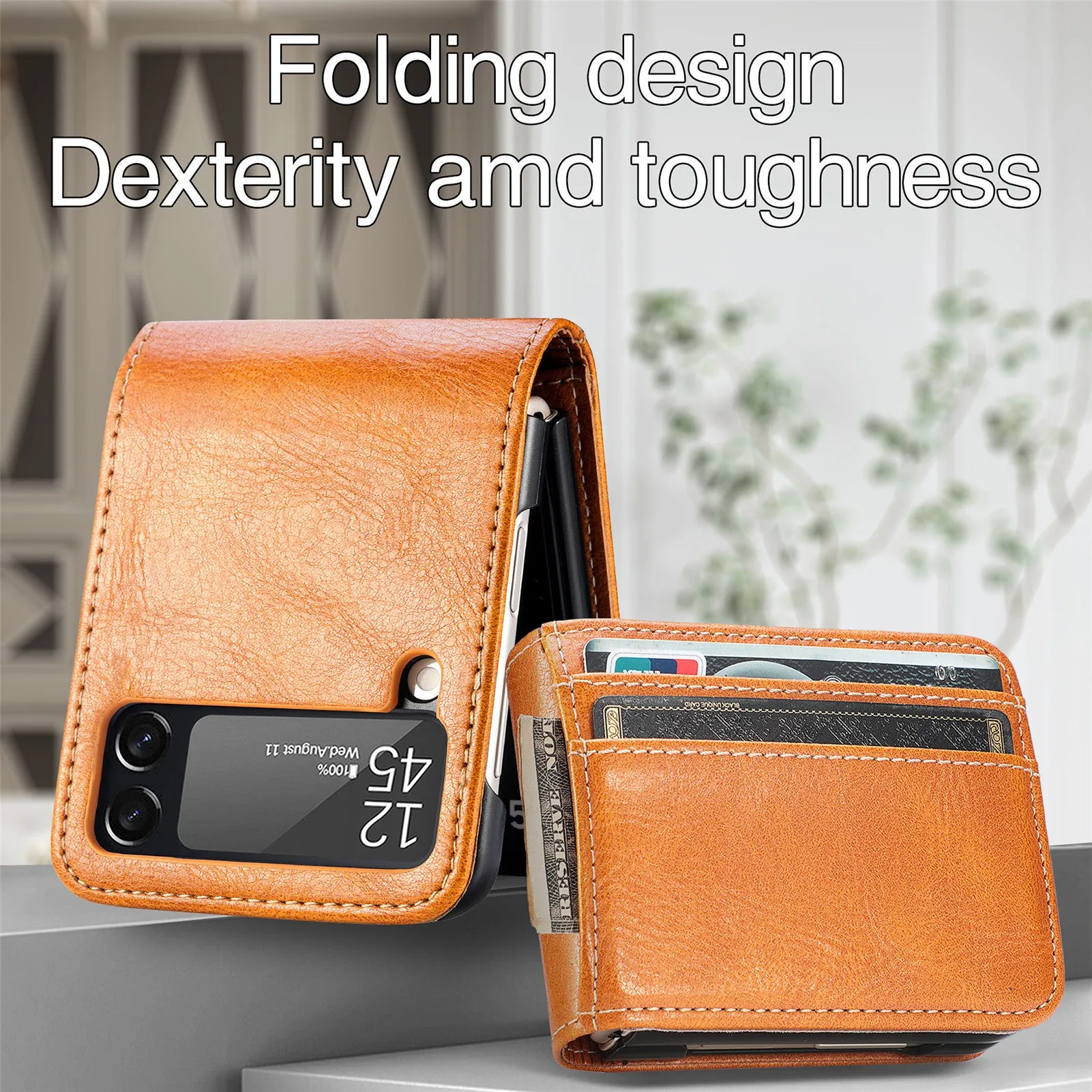 Card Holder Wallet Leather Case for Samsung Galaxy Z Flip Anti-Slip Matte Cover