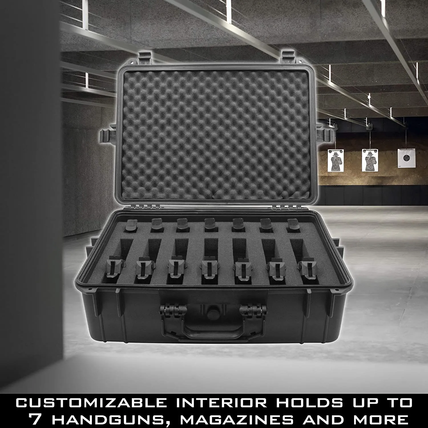 CASEMATIX 23" Customizable 7 Pistol Multiple Pistol Case - Waterproof & Shockproof Hard Gun Cases for Pistols, Magazines with Two Layers of 2" Foam