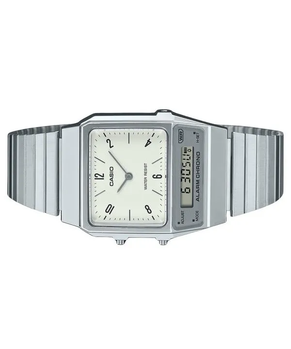 Casio Vintage Analog Digital Dual Time Stainless Steel Bracelet White Dial Quartz AQ-800E-7A2 Unisex Watch