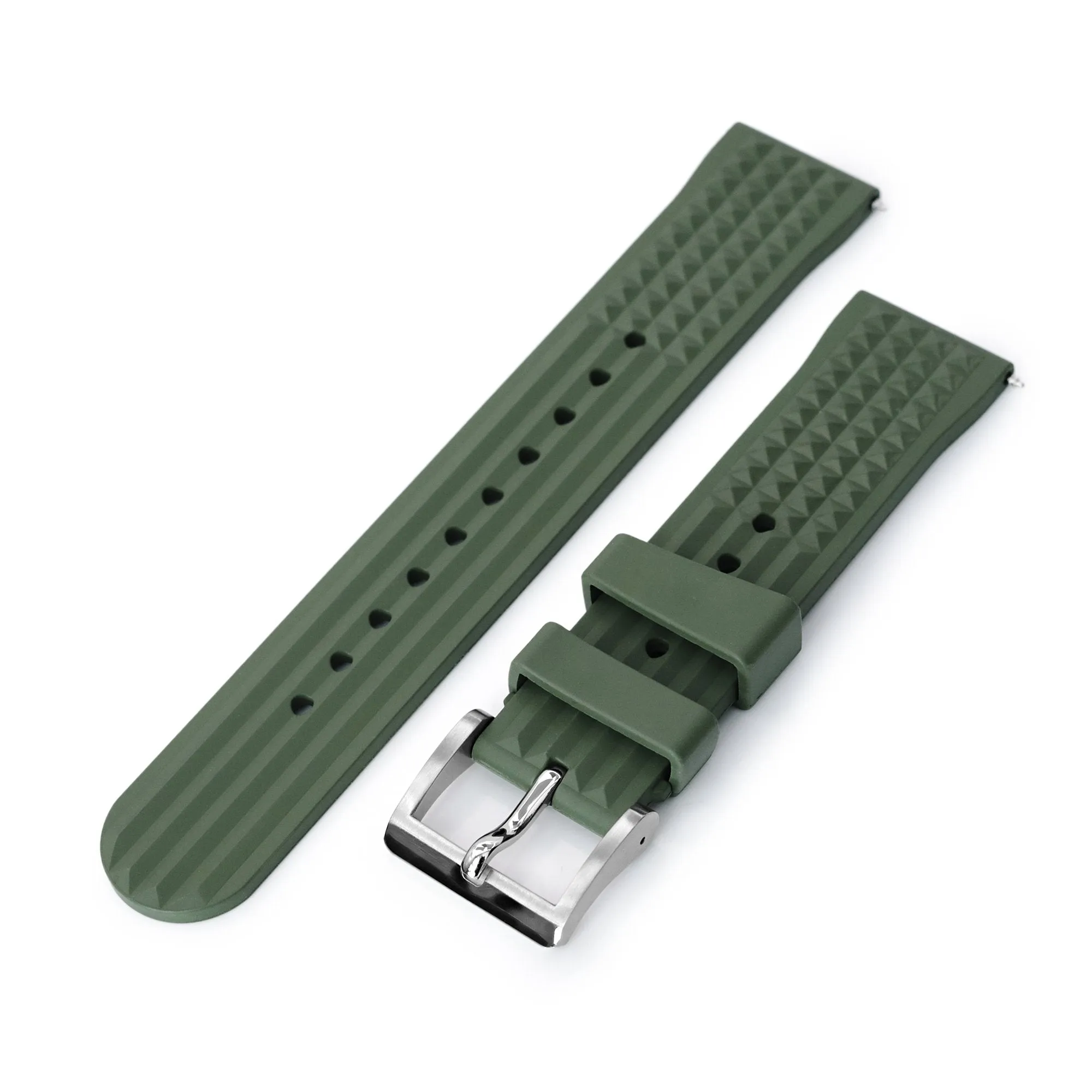 Chaffle Military Green FKM Rubber watch strap, 20mm or 22mm