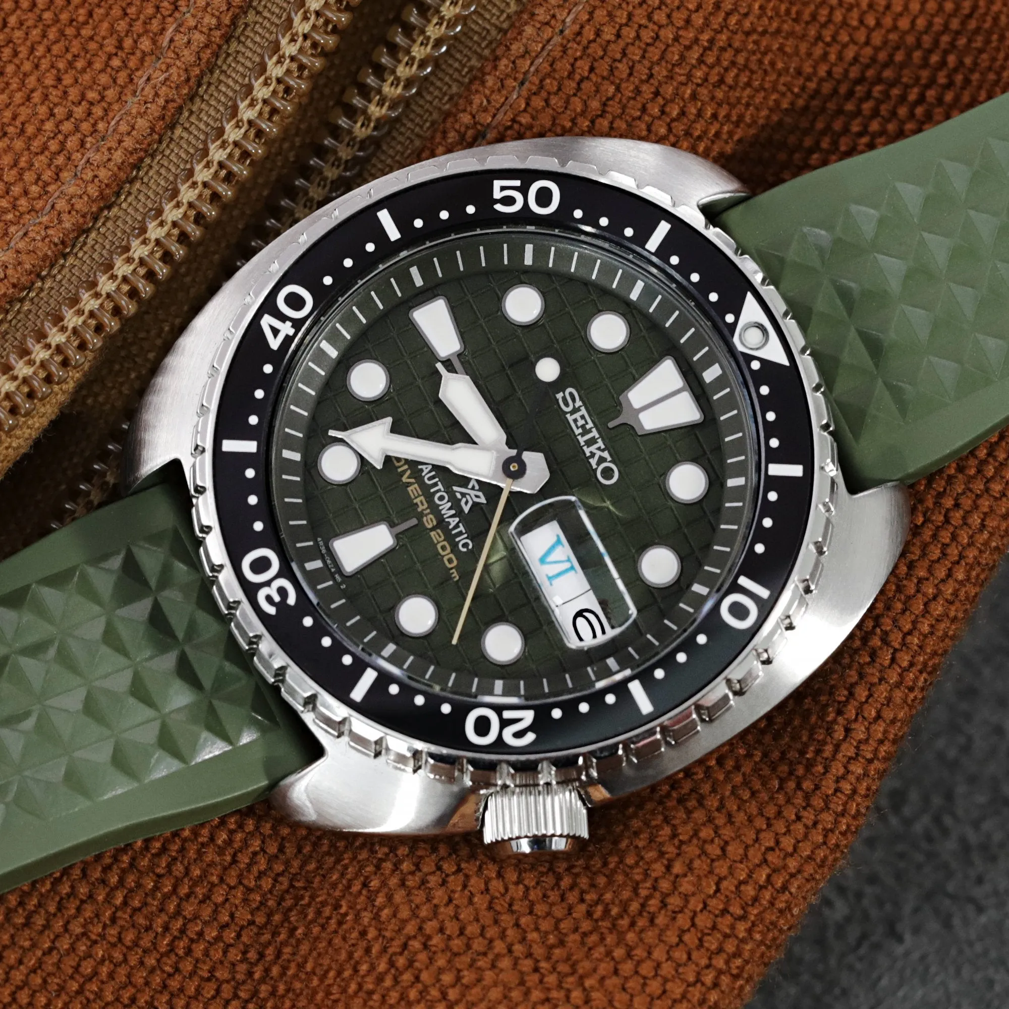 Chaffle Military Green FKM Rubber watch strap, 20mm or 22mm