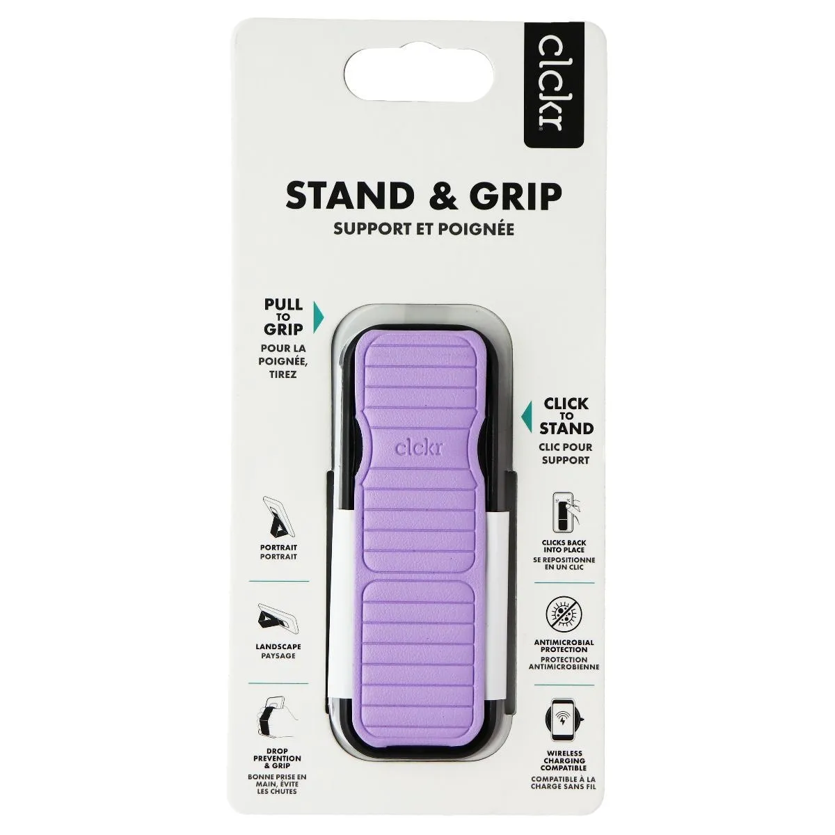 CLCKR Phone Grip and Stand for Phones, Tablets and More - Lilac Pebbled Lines