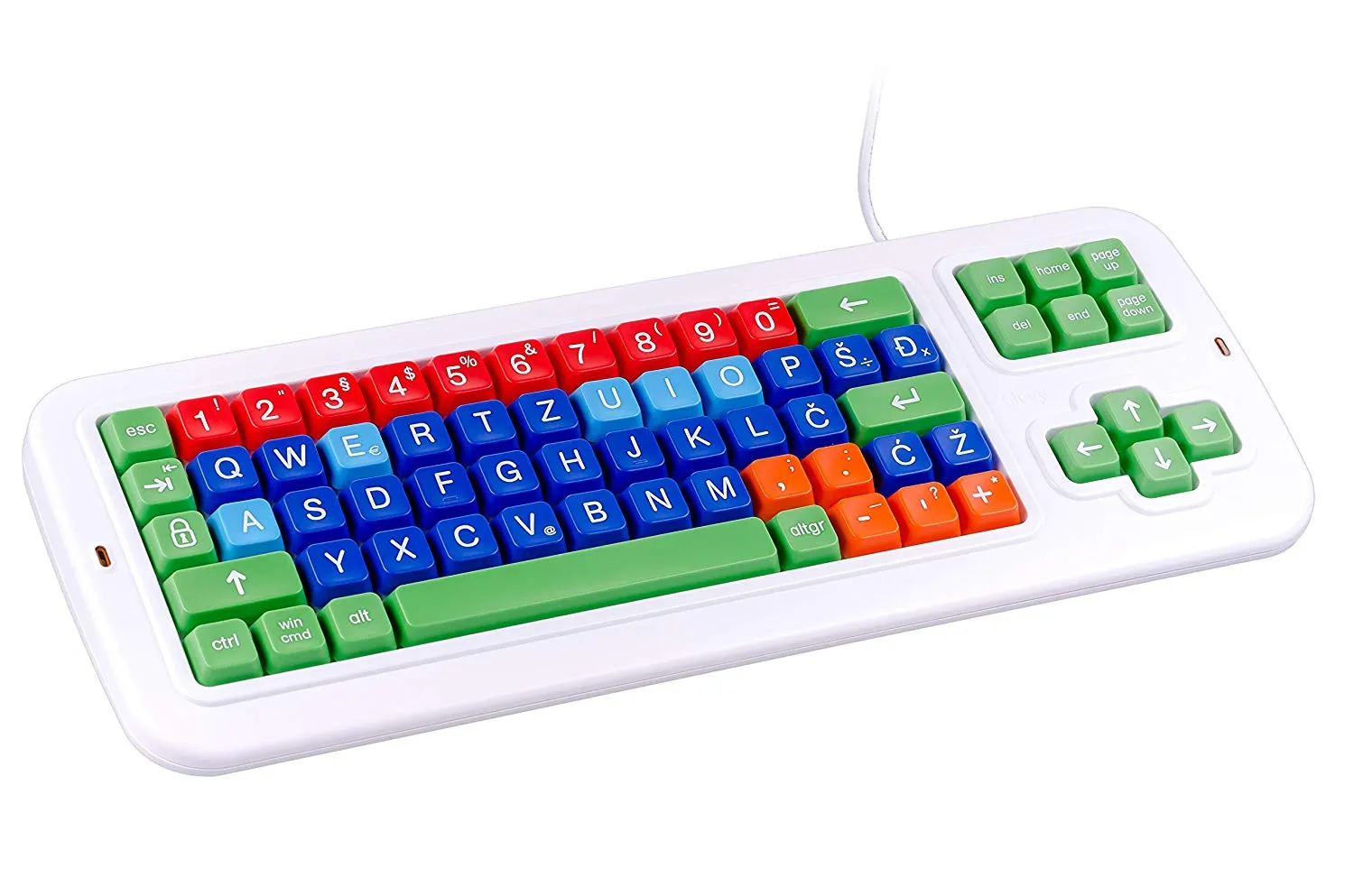 Clevy Large print Color Coded Croatian Mechanical Computer Keyboard with Uppercase White Lettering- 102922