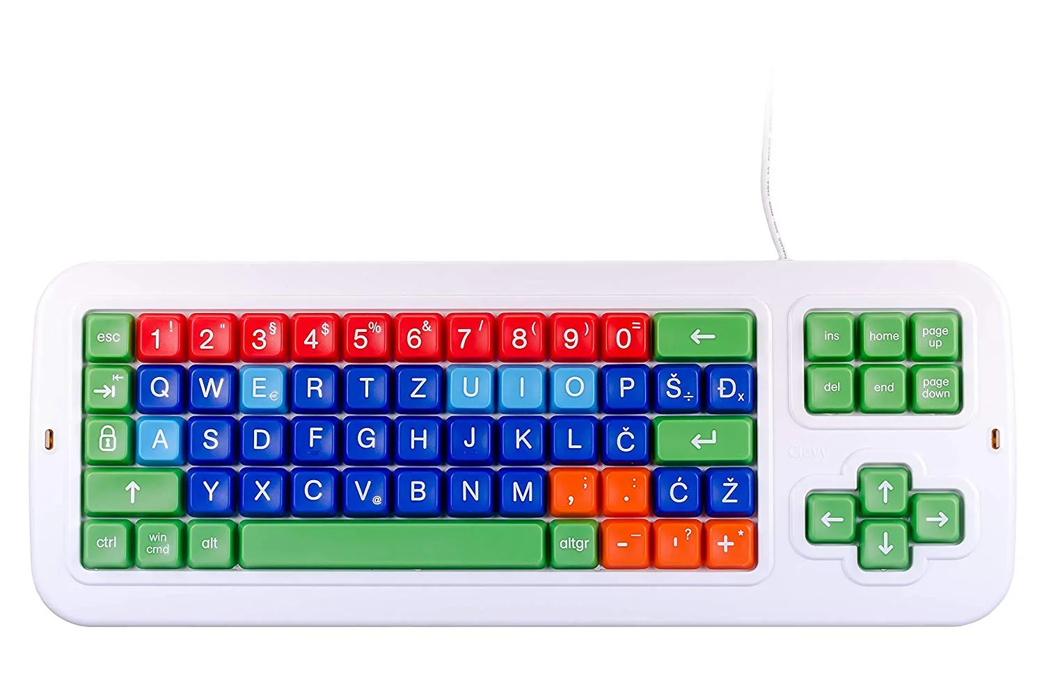 Clevy Large print Color Coded Croatian Mechanical Computer Keyboard with Uppercase White Lettering- 102922