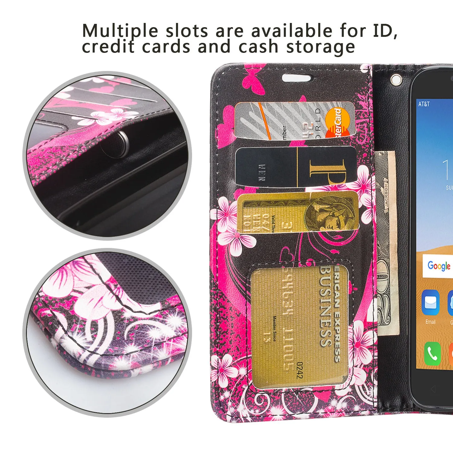 Coverlab Phone Cases for Alcatel Verso / Alcatel Tetra / Alcatel Raven LTE A574BL / Alcatel U50 5044S/ idealXCITE / CameoX 5044R Case [Kickstand] Leather Wallet Case Protective Pouch - Hot Pink Heart