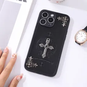 Cross Leather Chrome Hearts Phone Case For IPhone