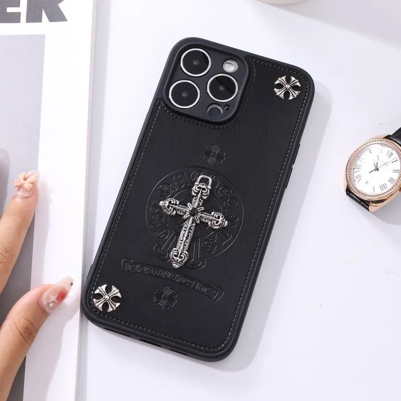 Cross Leather Chrome Hearts Phone Case For IPhone