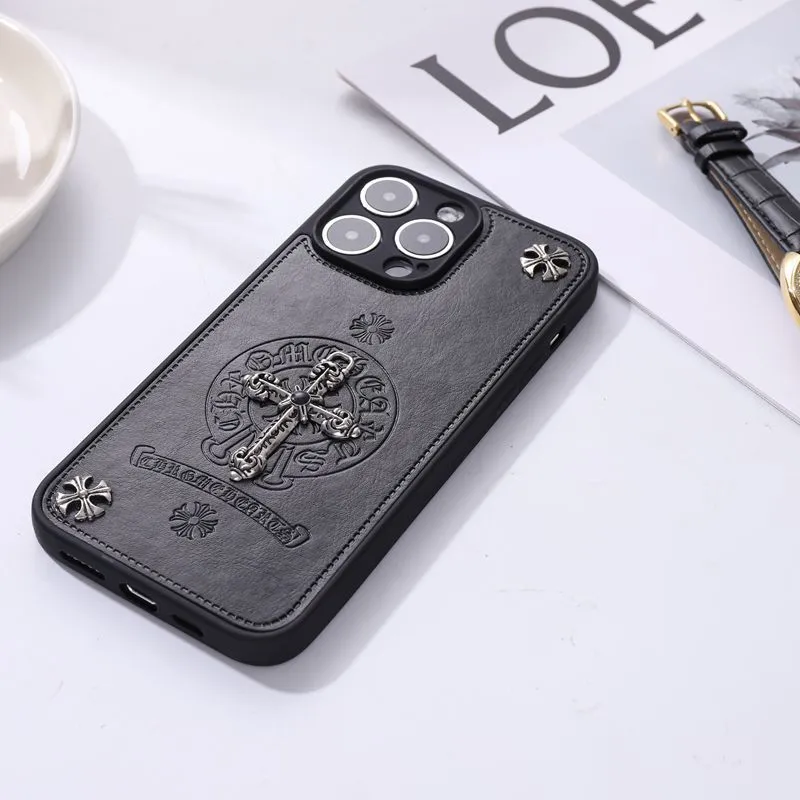 Cross Leather Chrome Hearts Phone Case For IPhone