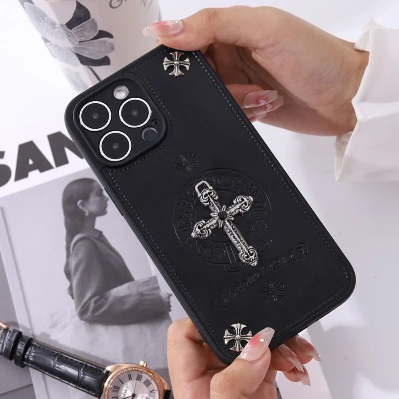 Cross Leather Chrome Hearts Phone Case For IPhone