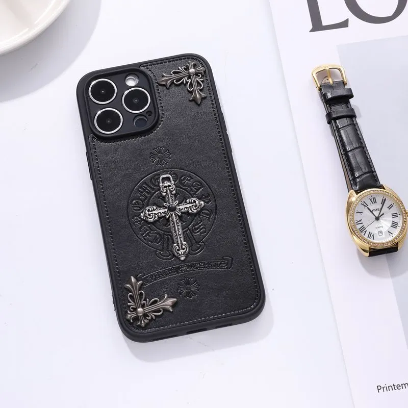 Cross Leather Chrome Hearts Phone Case For IPhone