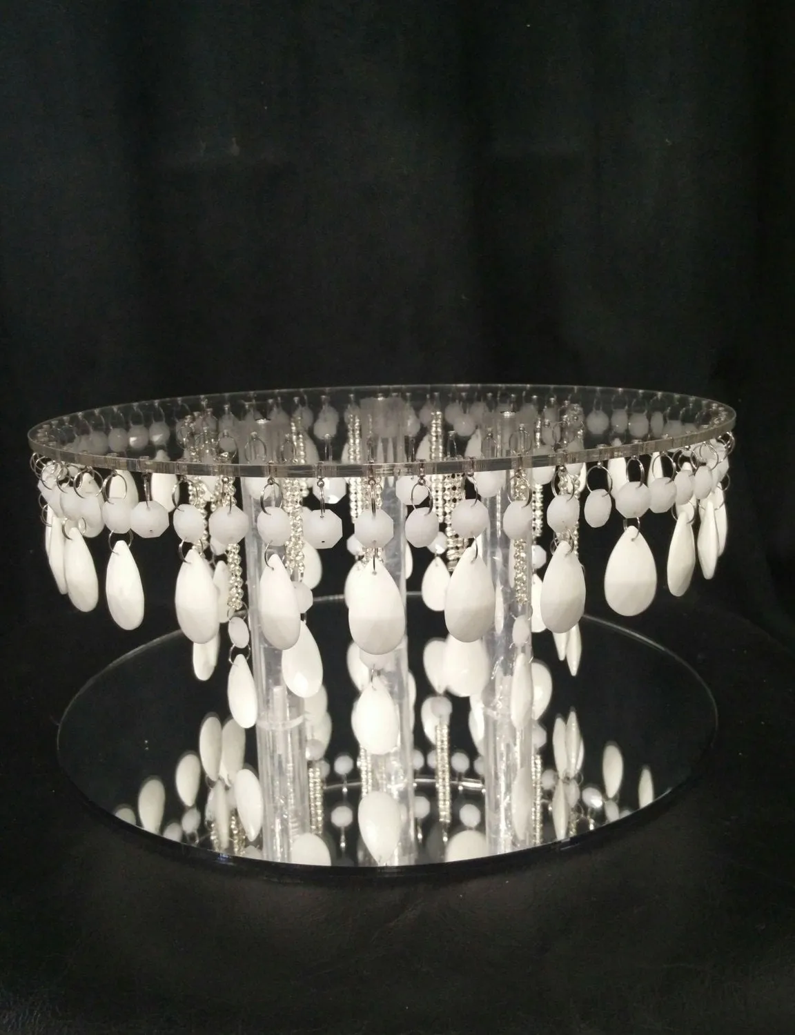 Crystal cake stand,  RARE white cake stand, Glass crystal droplet for wedding cakes