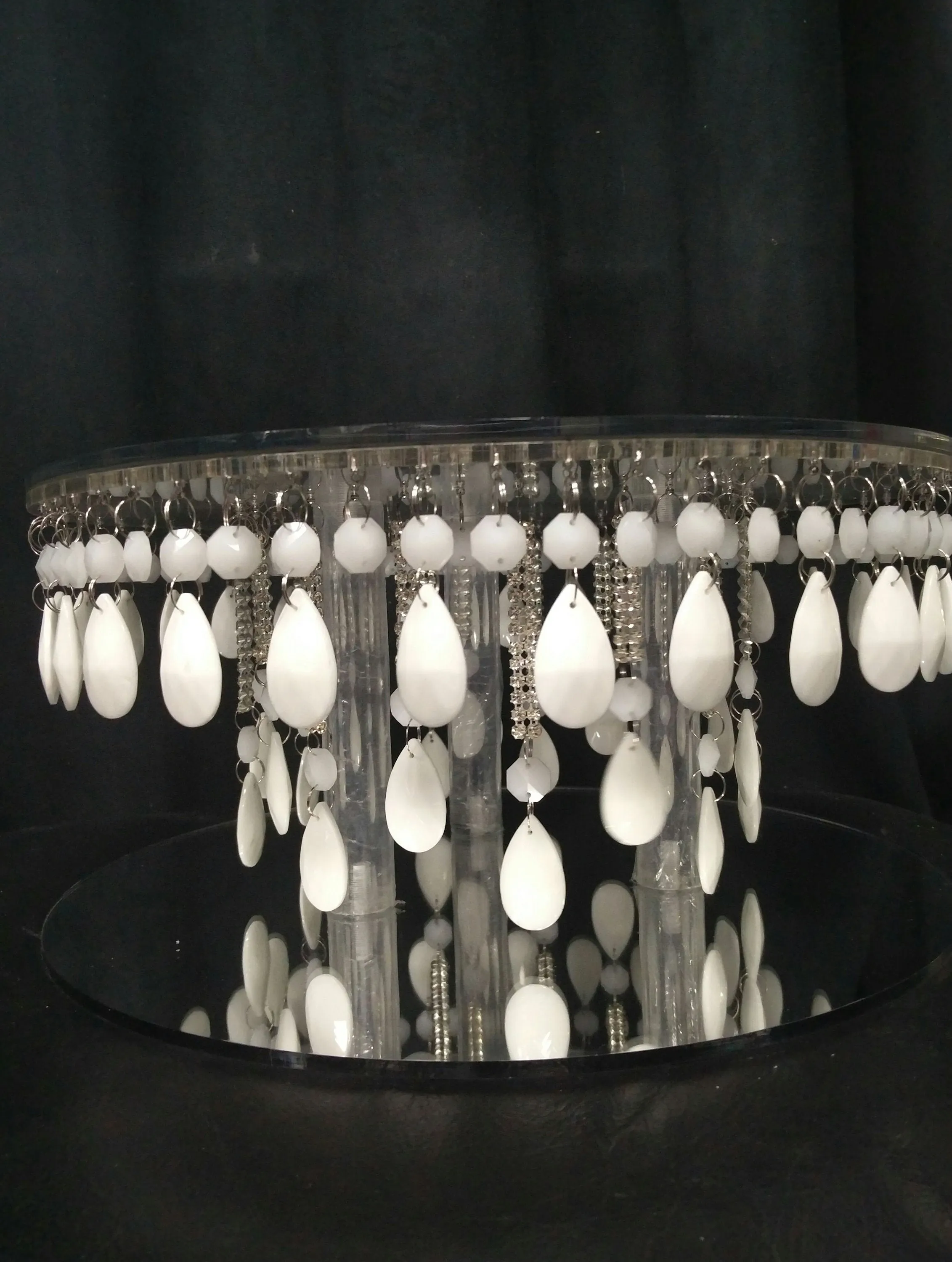 Crystal cake stand,  RARE white cake stand, Glass crystal droplet for wedding cakes