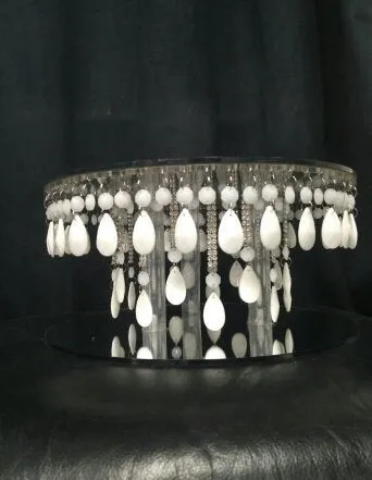 Crystal cake stand,  RARE white cake stand, Glass crystal droplet for wedding cakes