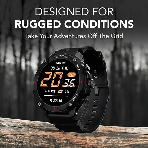 Cultsport Ranger Xr 1.43" Amoled Outdoor Rugged Smartwatch for Men, 850 Nits, Always On Display, Bluetooth Calling, 420Mah Battery, Sports Recognition, Health Tracking, Round Digital Watch, Black