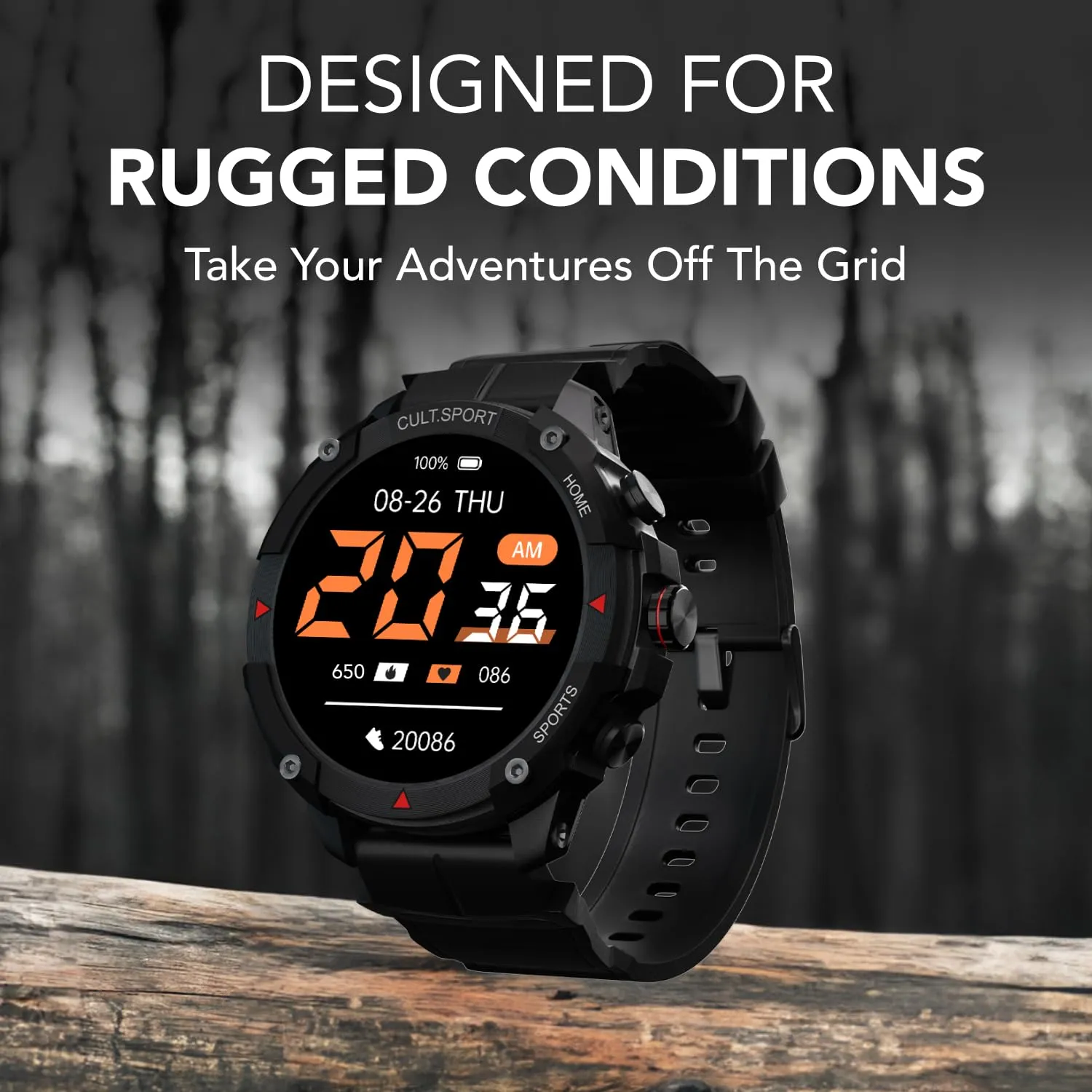 Cultsport Ranger Xr 1.43" Amoled Outdoor Rugged Smartwatch for Men, 850 Nits, Always On Display, Bluetooth Calling, 420Mah Battery, Sports Recognition, Health Tracking, Round Digital Watch, Black