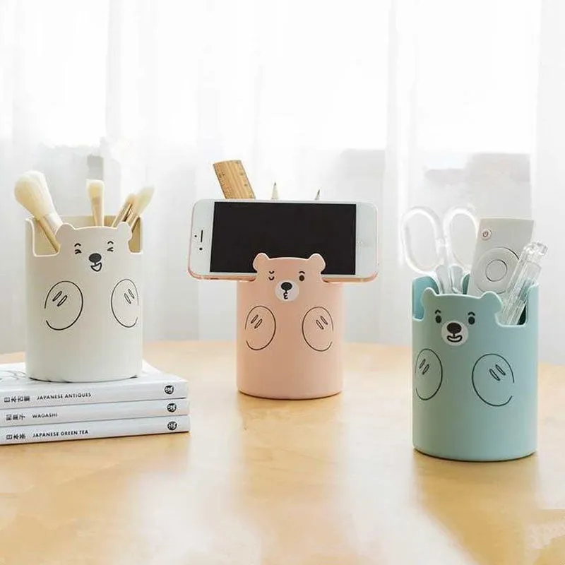 Cute Bear Design Mobile Stand Stationary Pen Holder