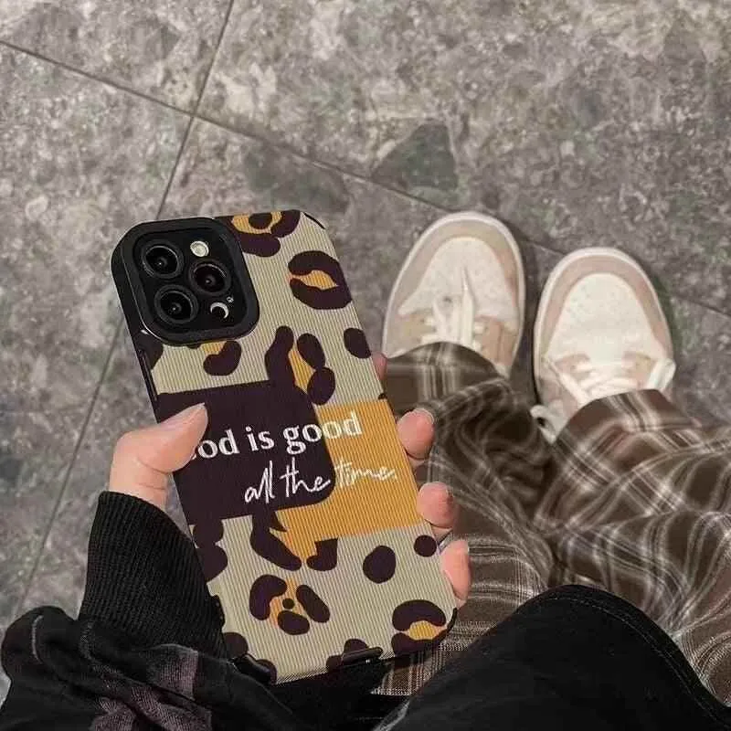 Cute Phone Case with Leopard Print and English Subtitles for iPhone 14, 13, 12, 11 Pro Max, 14 Plus, X, XS Max, XR, 12, 13 Mini, 7, 8 Plus