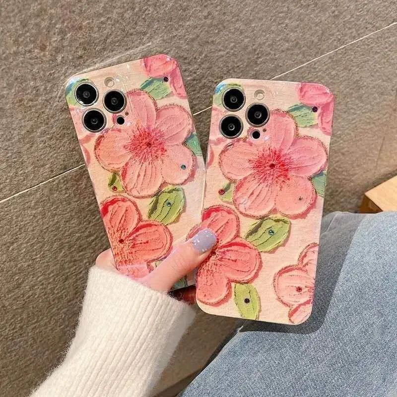 Cute Phone Cases for iPhone 14 Pro Max 13 12 11 X XS XR 7 8 Plus SE 2020 - Pink Flowers Glitter Laser