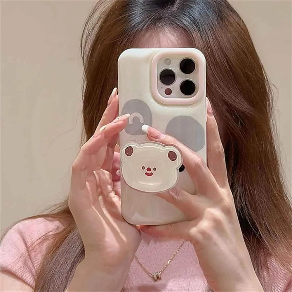 Cute Phone Cases for iPhone 15, 14, 13, 12 Pro Max, and 11 - Cartoon 3D Bear Ring Holder - TSP354