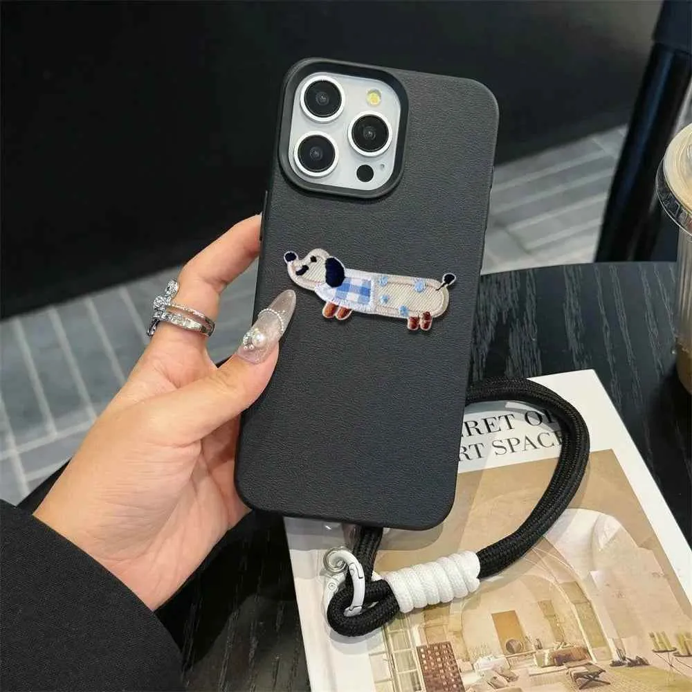 Cute Phone Cases For iPhone 16 Pro Max, 7, 8 Plus, and SE - Lazy Dog, Candy Leather Cover with Wrist Chain - TSP478