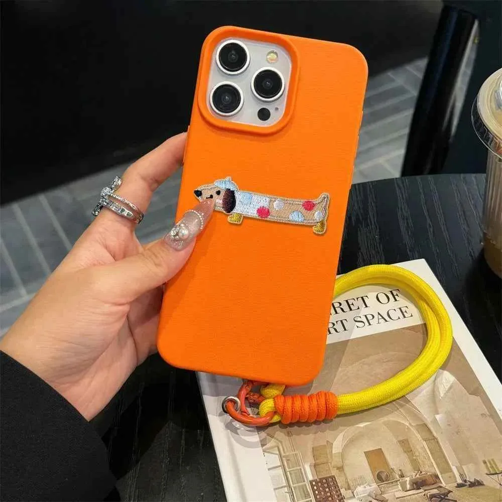 Cute Phone Cases For iPhone 16 Pro Max, 7, 8 Plus, and SE - Lazy Dog, Candy Leather Cover with Wrist Chain - TSP478