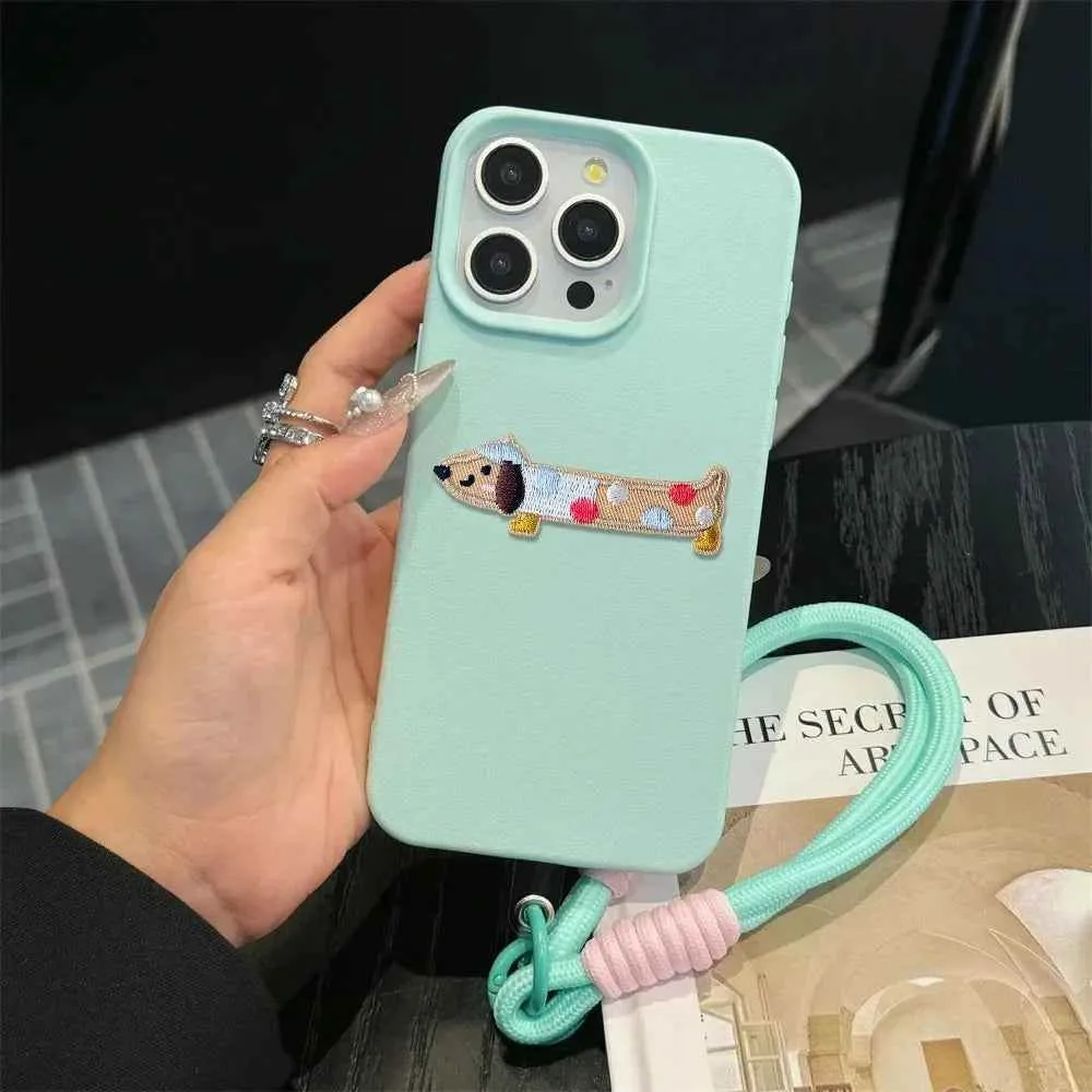 Cute Phone Cases For iPhone 16 Pro Max, 7, 8 Plus, and SE - Lazy Dog, Candy Leather Cover with Wrist Chain - TSP478