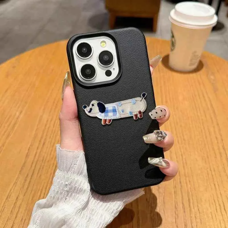 Cute Phone Cases For iPhone 16 Pro Max, 7, 8 Plus, and SE - Lazy Dog, Candy Leather Cover with Wrist Chain - TSP478