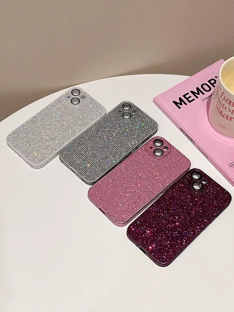 Cute Solid Bling Glam Shimmer Shiny Sequin Glitter Design Protective Shockproof iPhone Case for iPhone 11 12 13 14 15 Plus Pro Max