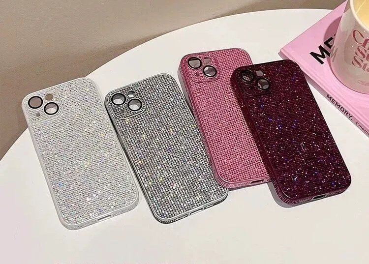 Cute Solid Bling Glam Shimmer Shiny Sequin Glitter Design Protective Shockproof iPhone Case for iPhone 11 12 13 14 15 Plus Pro Max