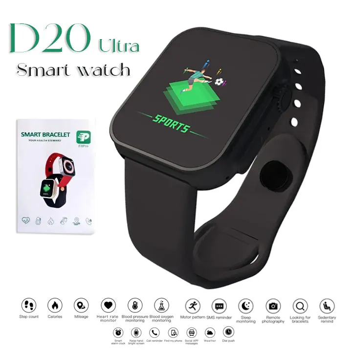 D20 ULTRA FITNESS BRACELET BLOOD PRESSURE BLUETOOTH HEART RATE MONITOR WITH FITPRO APP (BLACK)