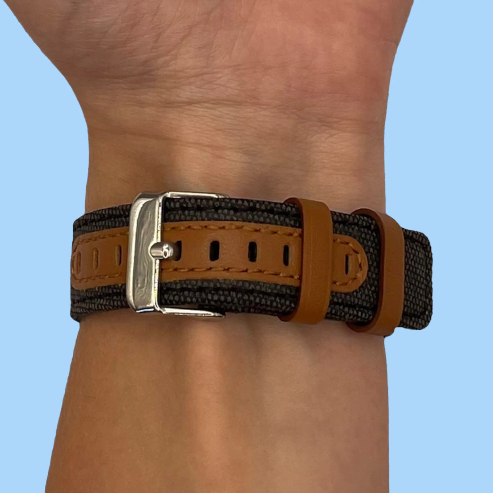 Denim & Leather Watch Straps Compatible with the Fitbit Charge 3