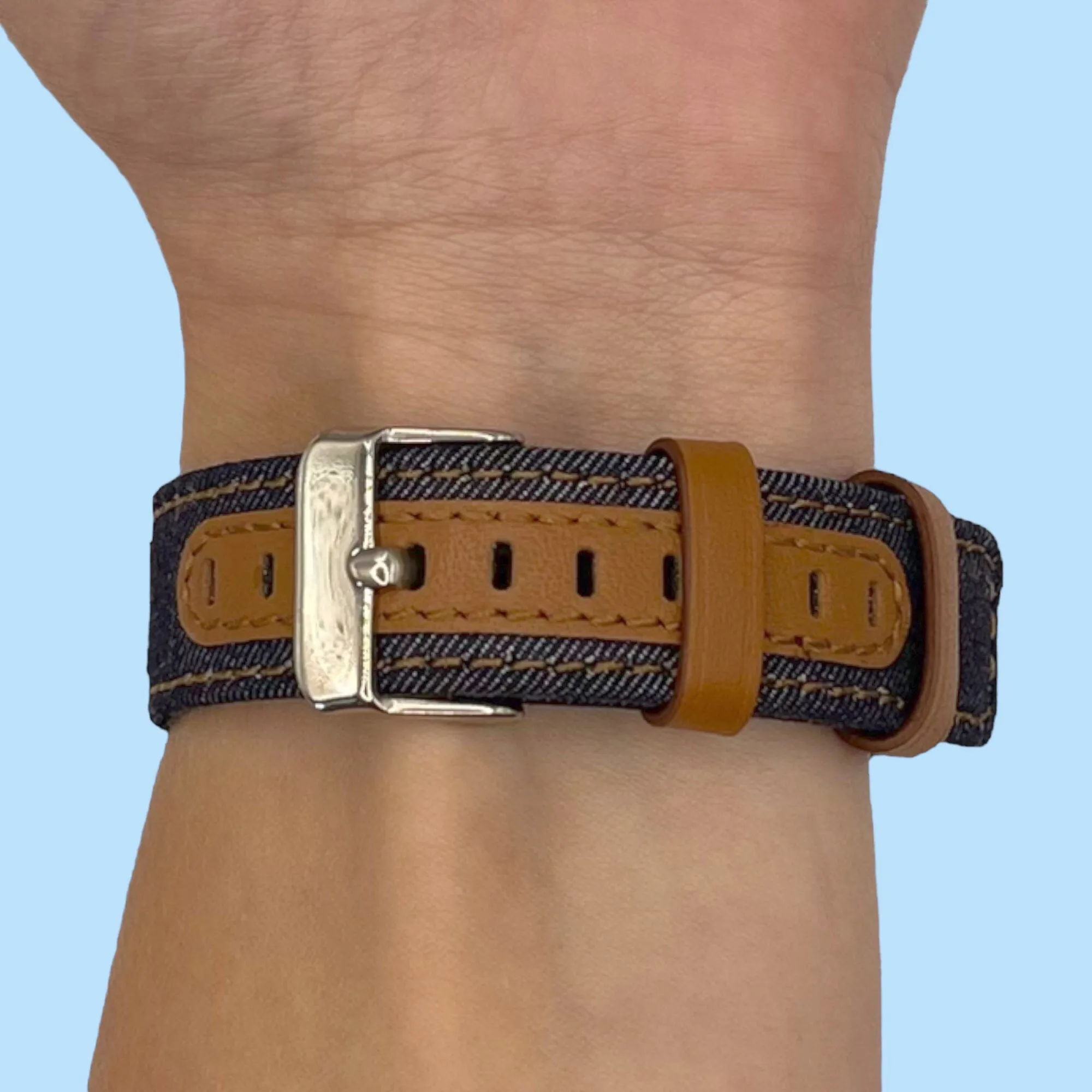 Denim & Leather Watch Straps Compatible with the Fitbit Charge 3