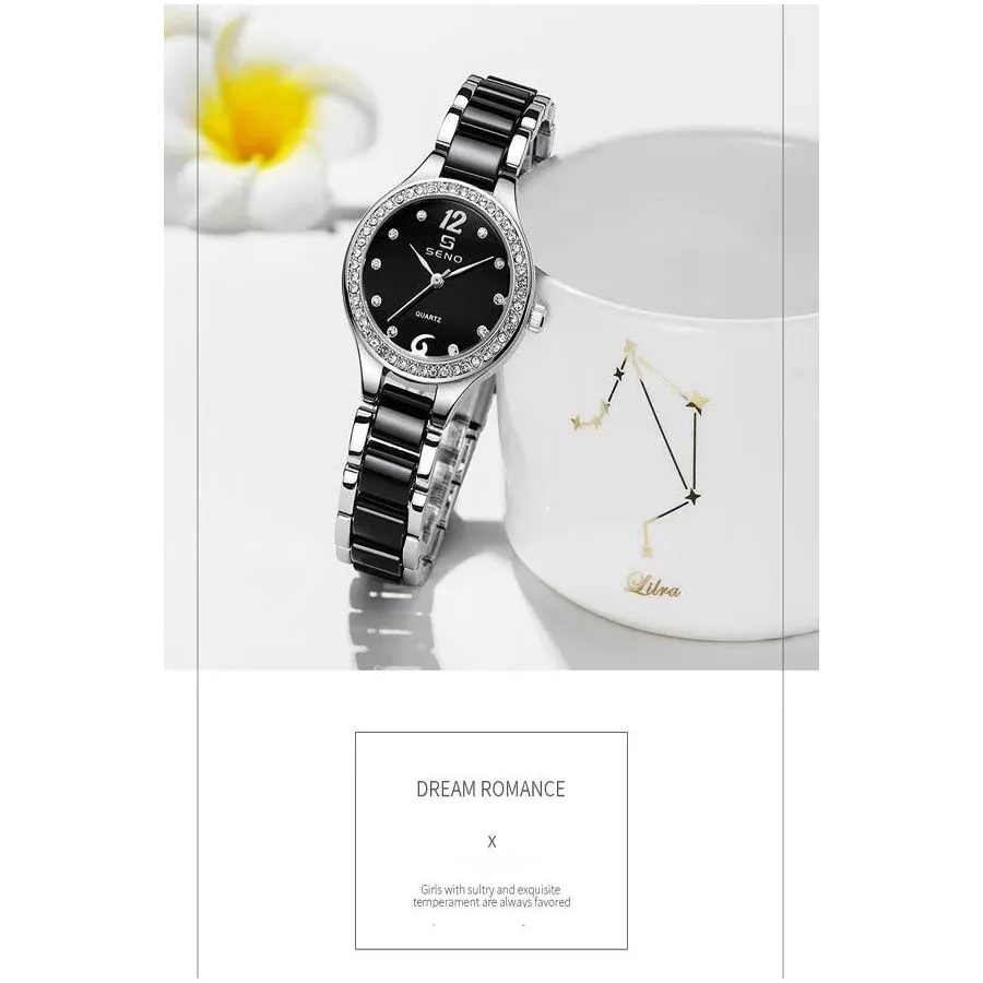 Elegant Ceramic Waterproof Watch with Diamond Accents