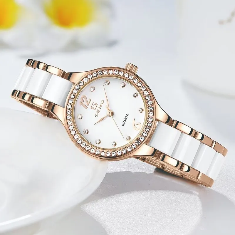 Elegant Ceramic Waterproof Watch with Diamond Accents