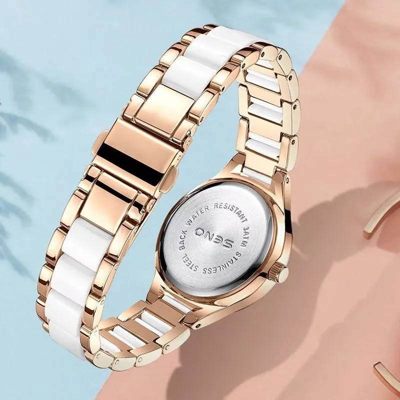 Elegant Ceramic Waterproof Watch with Diamond Accents