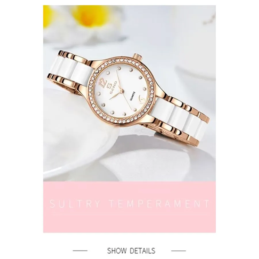 Elegant Ceramic Waterproof Watch with Diamond Accents