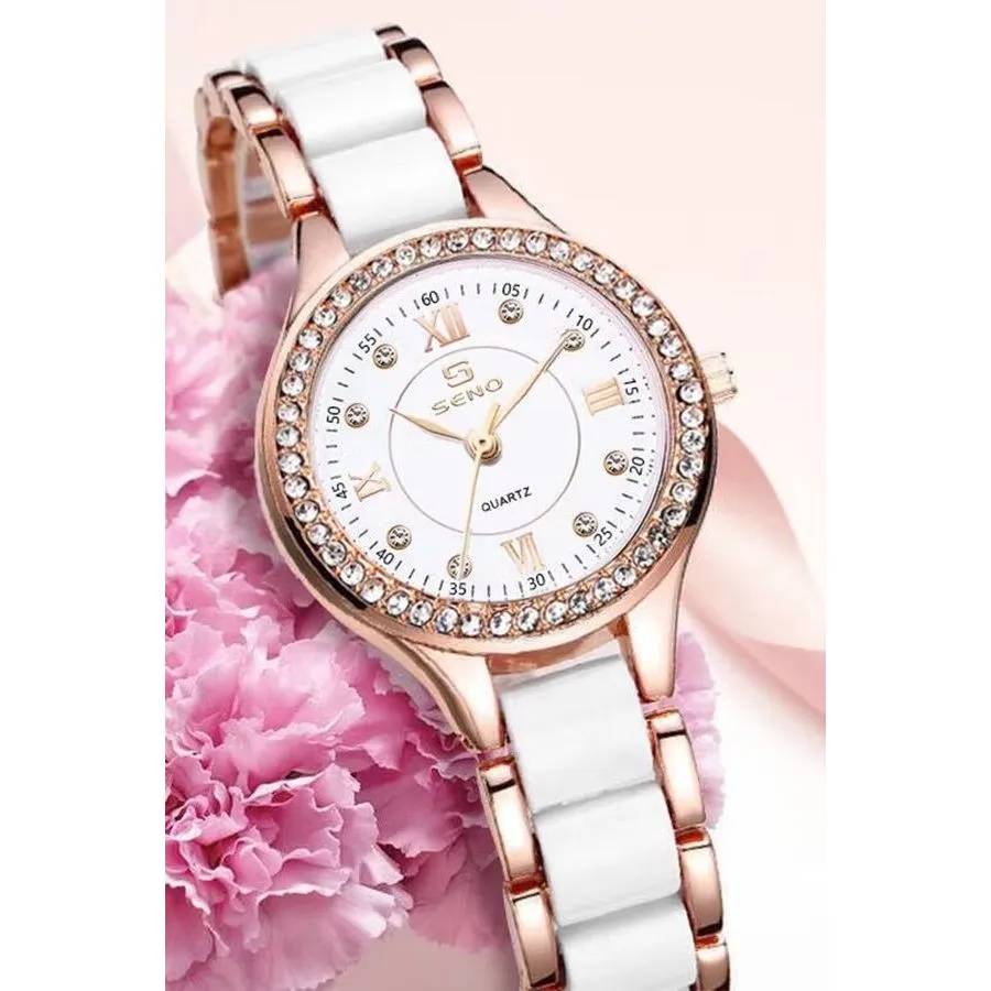 Elegant Ceramic Waterproof Watch with Diamond Accents