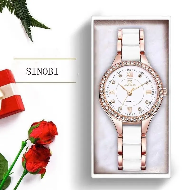 Elegant Ceramic Waterproof Watch with Diamond Accents